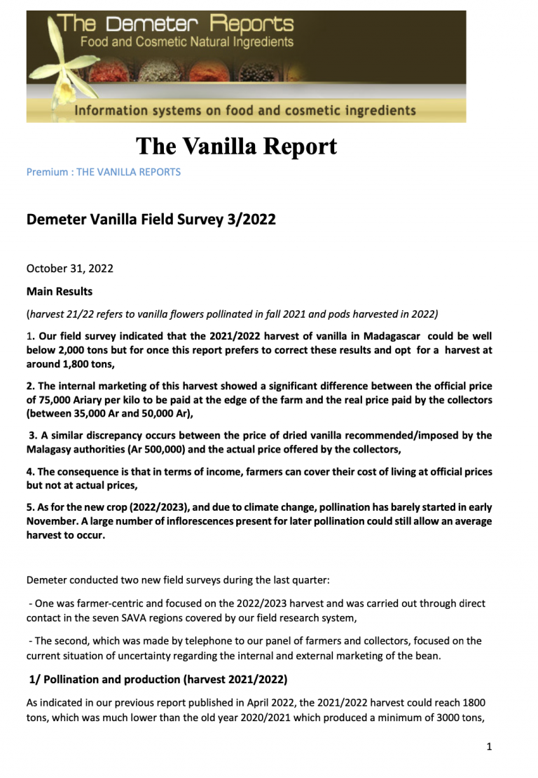 Demeter Vanilla Field Survey October 2022